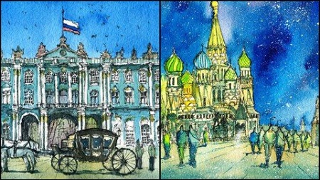 Urban Sketching: Draw And Paint A First Snowfall In Moscow by Watercolour Mentor